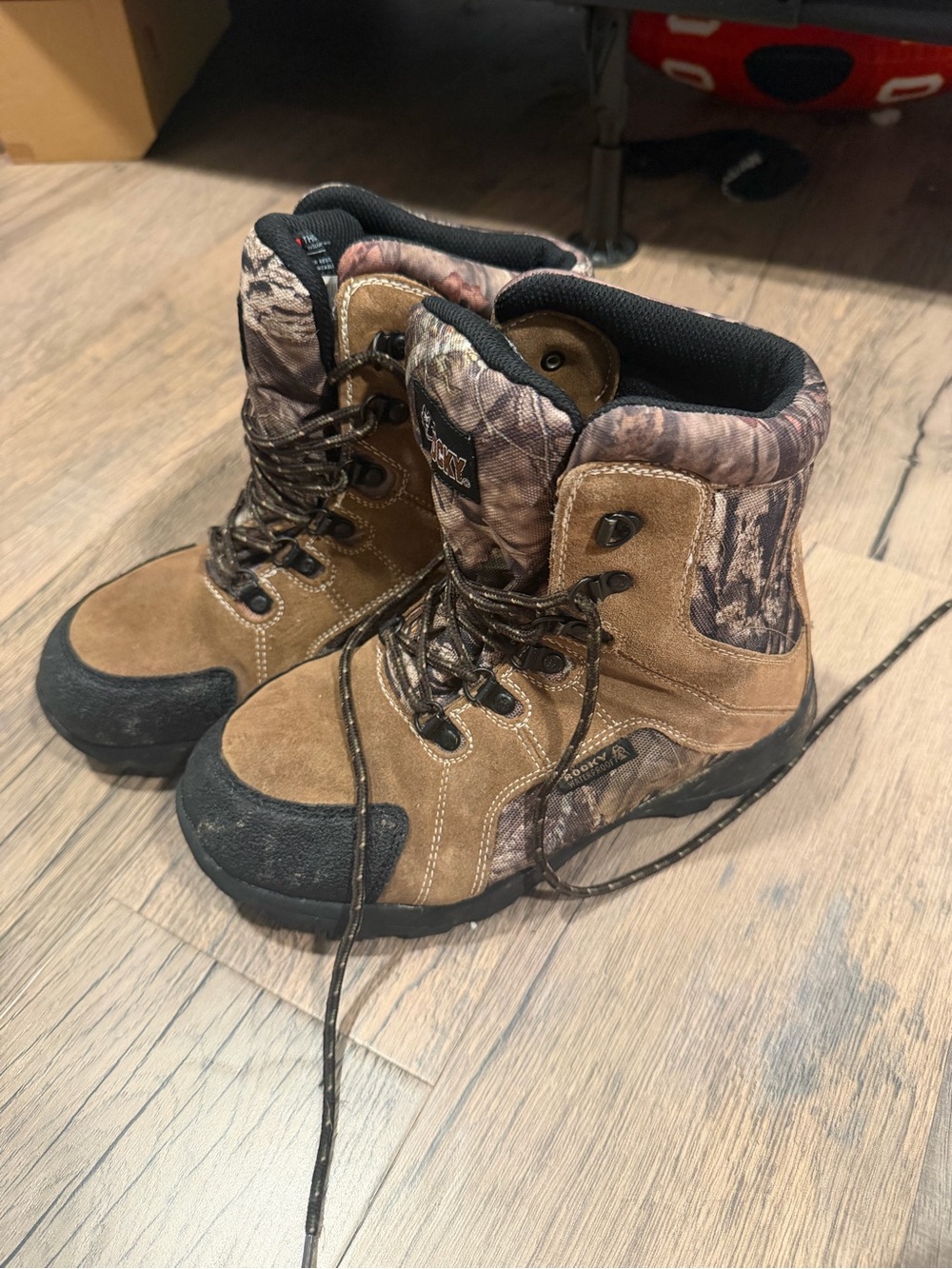 Kids Suede Brown Outdoor Boots with Camouflage Accent